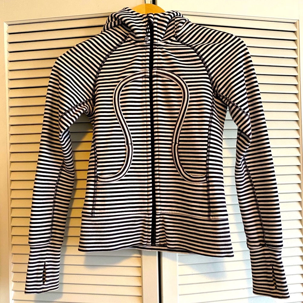 Lululemon Black White Stripe Full Zip Scuba Hoodie